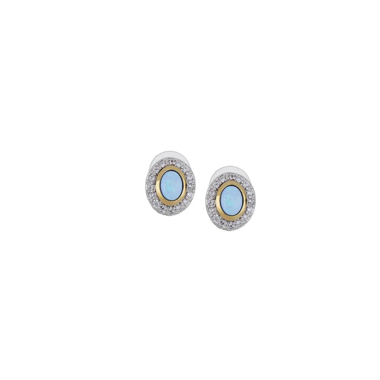 Blue Opal Earrings - Elegant Two-Tone Post Style – John