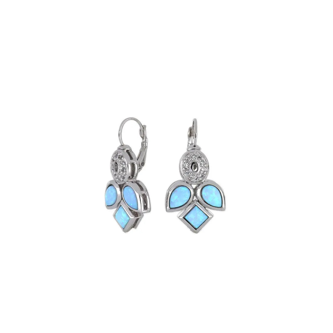 Blue Opal/Black Onyx Three Stone French Wire Earrings - With Pavé John Medeiros Jewelry Collections
