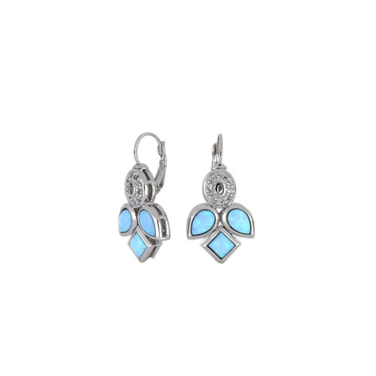 Blue Opal/Black Onyx Three Stone French Wire Earrings - With Pavé John Medeiros Jewelry Collections