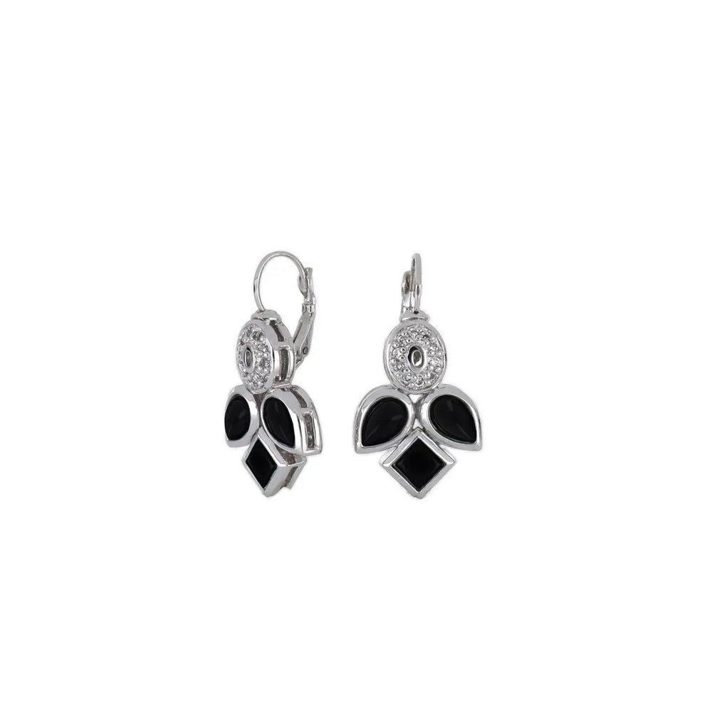 Blue Opal/Black Onyx Three Stone French Wire Earrings - With Pavé John Medeiros Jewelry Collections