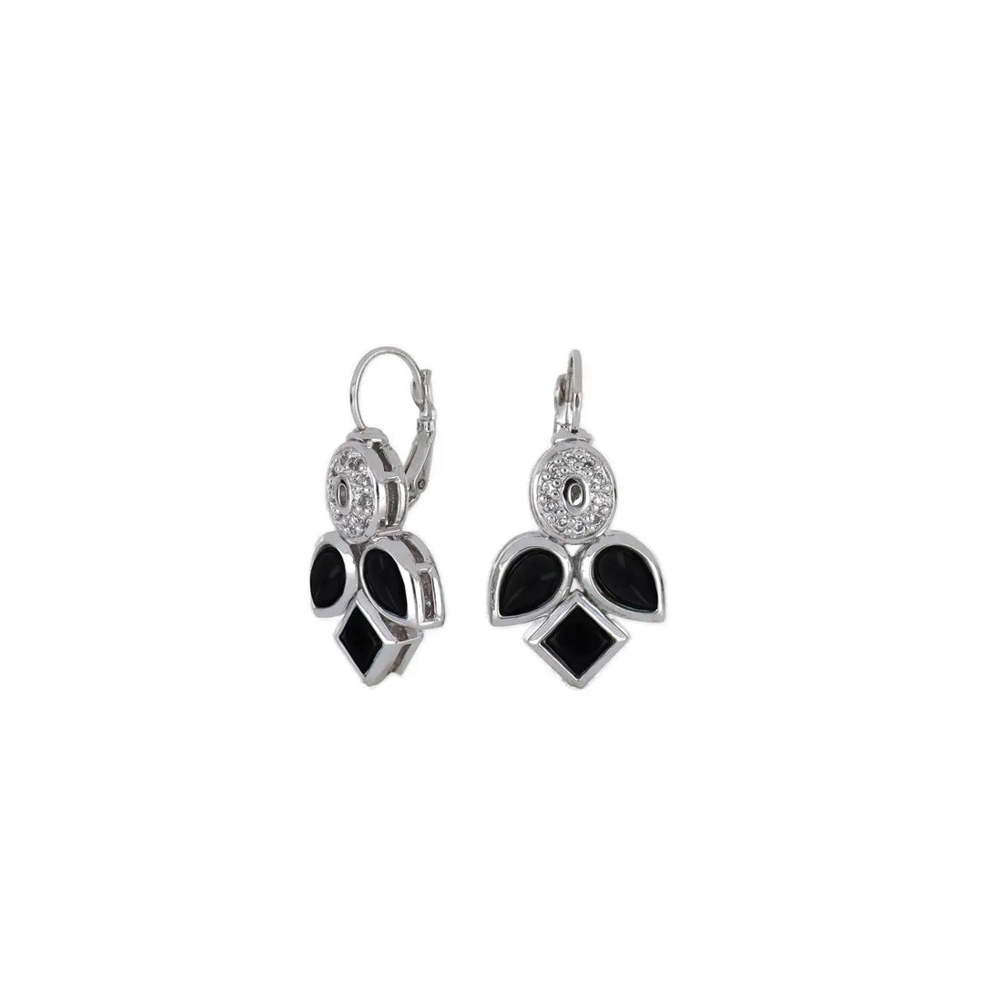 Blue Opal/Black Onyx Three Stone French Wire Earrings - With Pavé John Medeiros Jewelry Collections