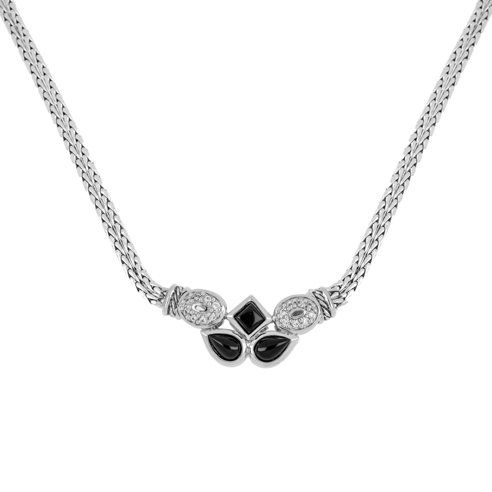Blue Opal/Black Onyx Three Stone Necklace - With Pavé John Medeiros Wholesale Partner