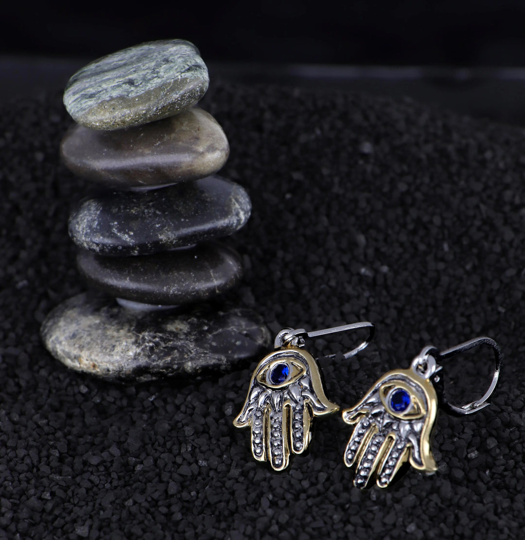 Hamsa Hand Earrings Indigo Eye French Wire Style – John Medeiros