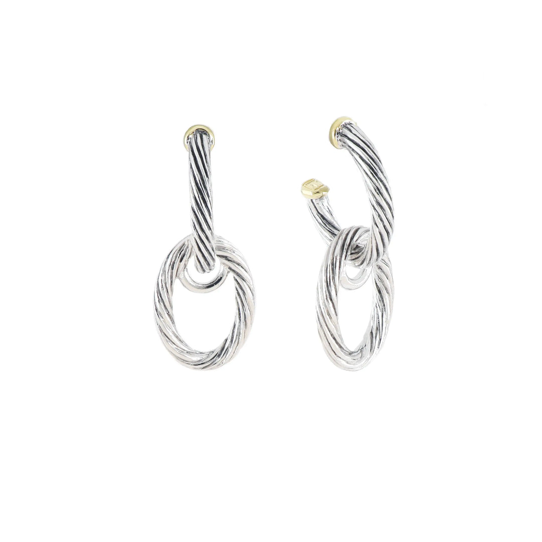 Cordão Collection - Large Oval Post With Drop Two-Tone Earrings John Medeiros Jewelry Collections