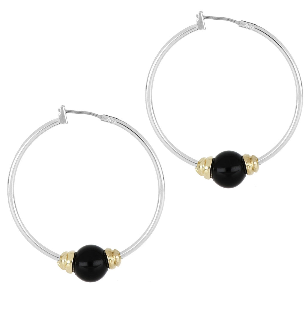 Pérola Collection - Hoop Earrings - John Medeiros Jewelry Collections- Large-1-3-8-Diameter-Two-Tone-Black-Onyx