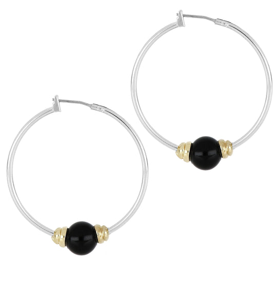 Pérola Collection - Hoop Earrings - John Medeiros Jewelry Collections- Large-1-3-8-Diameter-Two-Tone-Black-Onyx