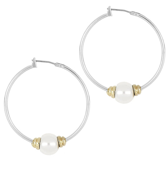 Pérola Collection - Hoop Earrings - John Medeiros Jewelry Collections- Large-1-3-8-Diameter-Two-Tone-Pearl