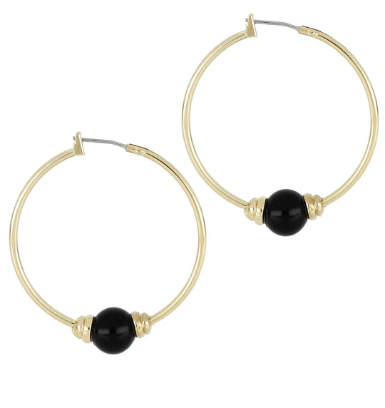 Pérola Collection - Hoop Earrings - John Medeiros Jewelry Collections- Large-1-3-8-Diameter-Gold-Black-Onyx