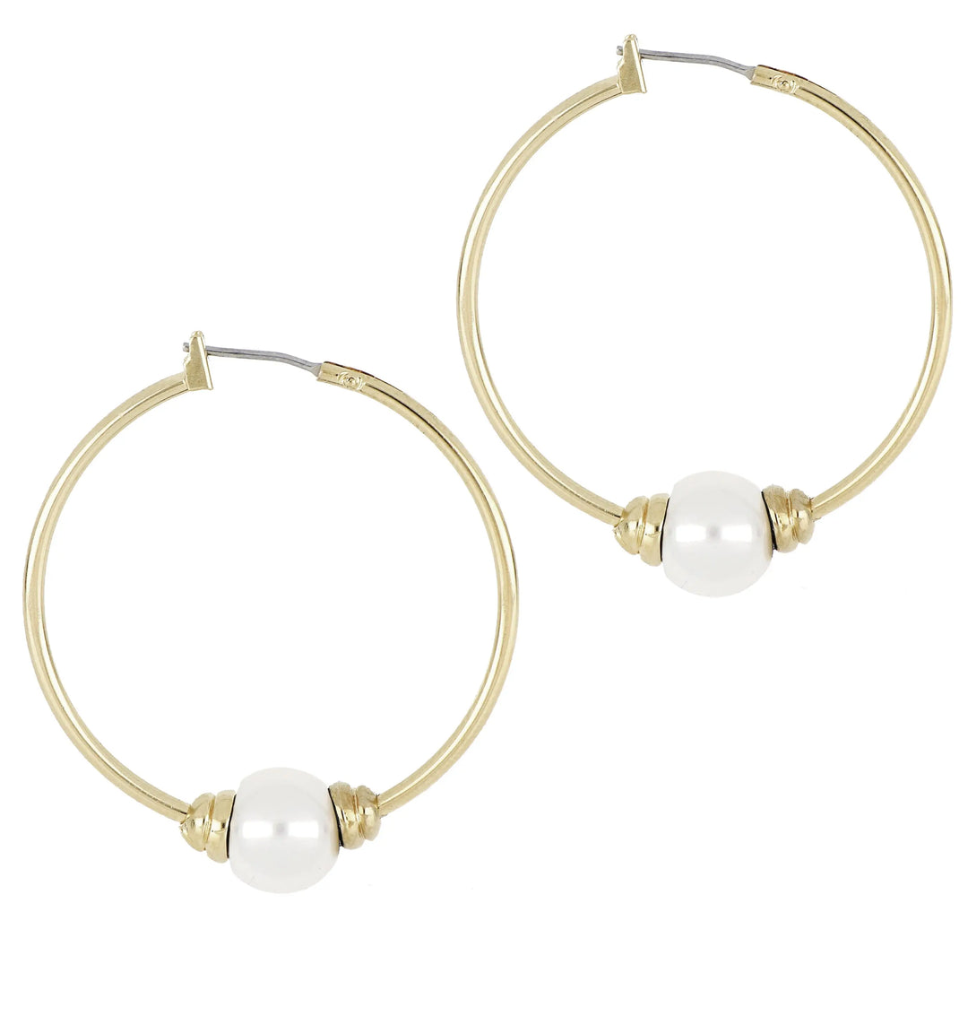 Pérola Collection - Hoop Earrings - John Medeiros Jewelry Collections- Large-1-3-8-Diameter-Gold-Pearl
