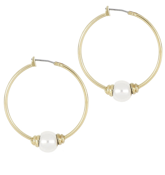 Pérola Collection - Hoop Earrings - John Medeiros Jewelry Collections- Large-1-3-8-Diameter-Gold-Pearl