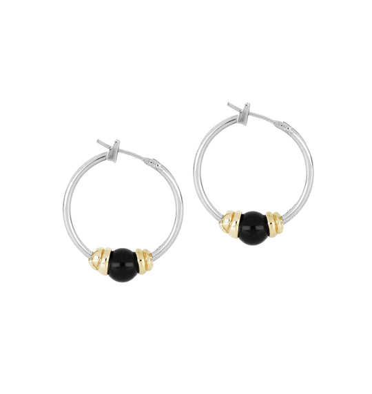 Pérola Collection - Hoop Earrings - John Medeiros Jewelry Collections- Small-7-8-Diameter-Two-Tone-Black-Onyx