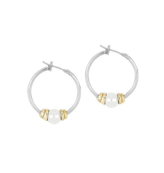 Pérola Collection - Hoop Earrings - John Medeiros Jewelry Collections- Small-7-8-Diameter-Two-Tone-Pearl