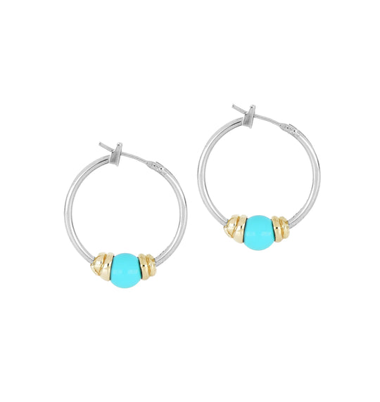 Pérola Collection - Hoop Earrings - John Medeiros Jewelry Collections- Small-7-8-Diameter-Two-Tone-Turquoise