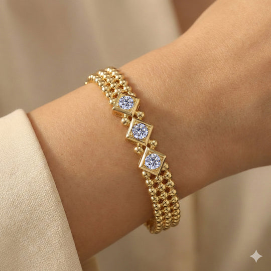 Beaded Collection 3 Row 3 Stone Bracelet