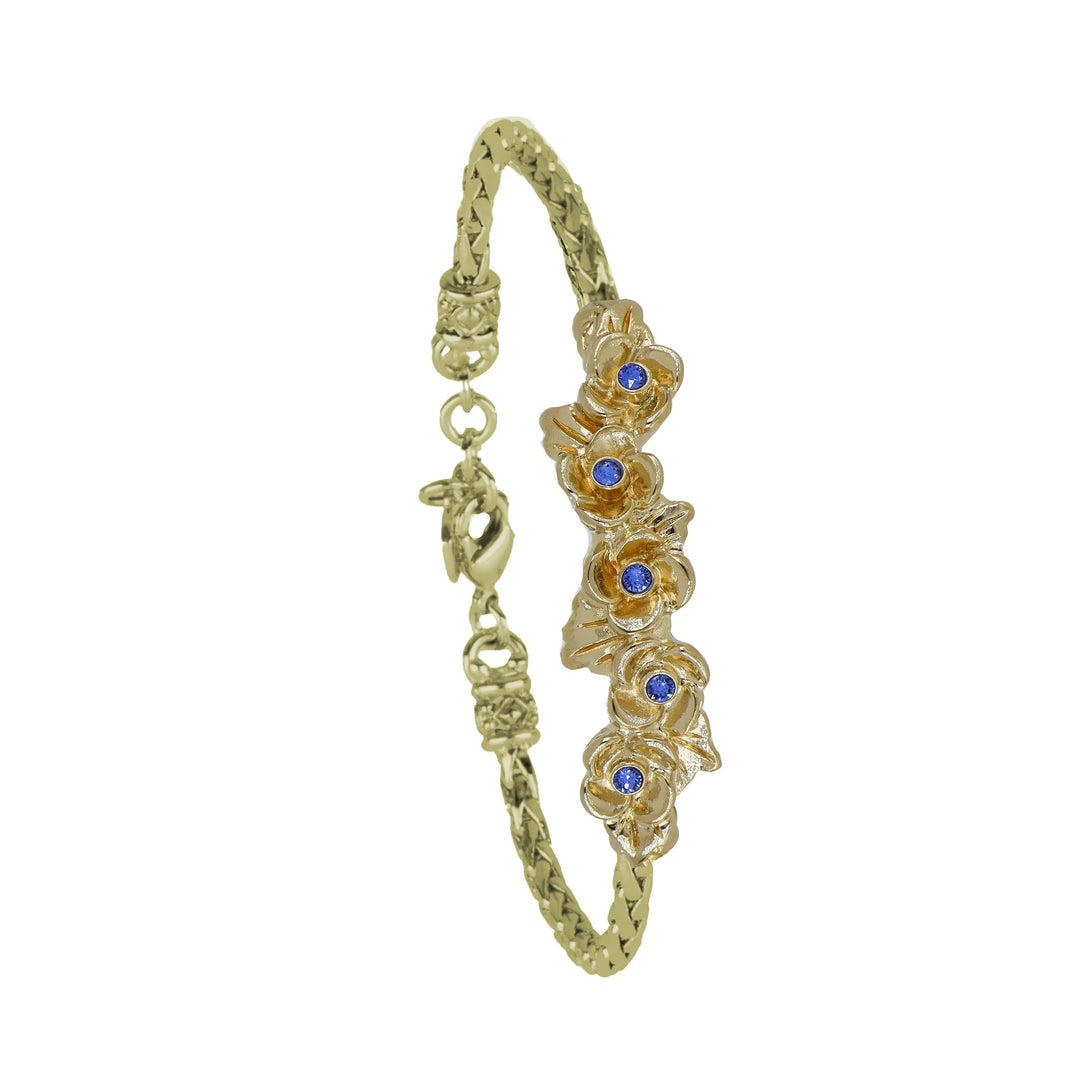 Gilded Age 5 Hydrangea Bracelet Gold with Blue CZ John Medeiros Jewelry Collections