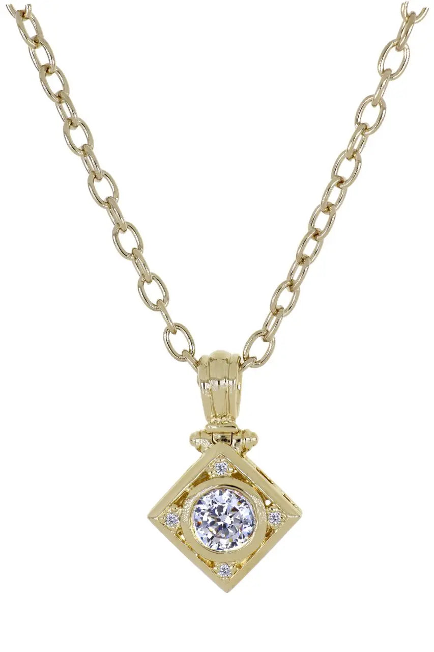 Gilded Collection Diamond Shape Pendant 10MM W/ CZs 16" Chain - John Medeiros Jewelry Collections