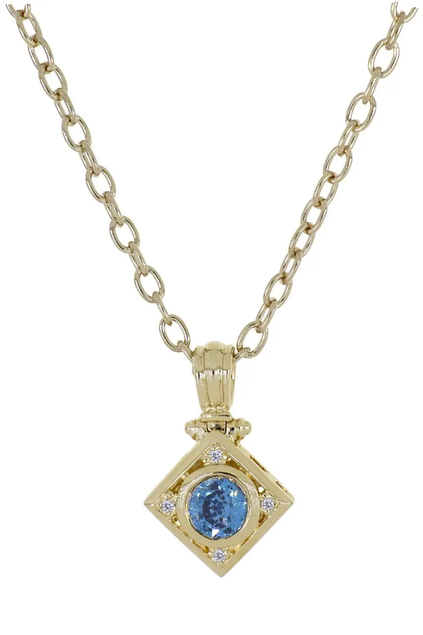 Gilded Collection Diamond Shape Pendant 10MM W/ CZs 16" Chain - John Medeiros Jewelry Collections