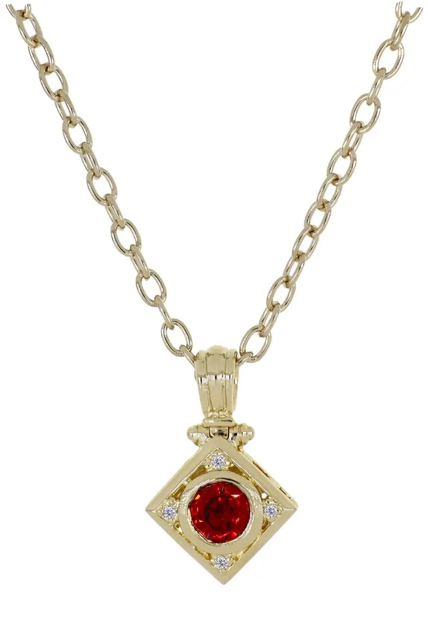 Gilded Collection Diamond Shape Pendant 10MM W/ CZs 16" Chain - John Medeiros Jewelry Collections