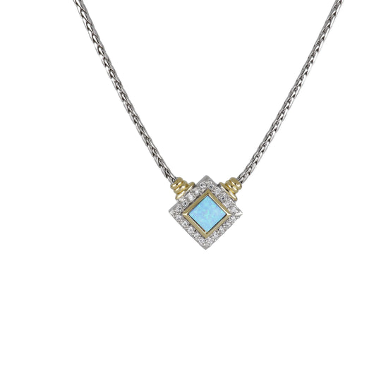 Blue Opal/Black Onyx Adjustable Diamond-Shaped Stone Two-Tone Necklace - With Pavé John Medeiros Jewelry Collections