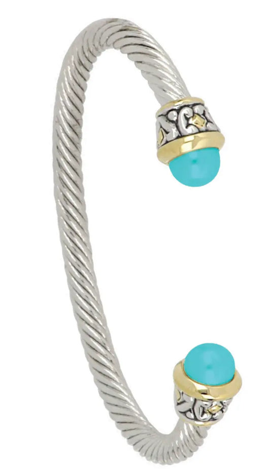Ocean Images Collection - Thin Pearl Wire Cuff Bracelet  Turquoise 