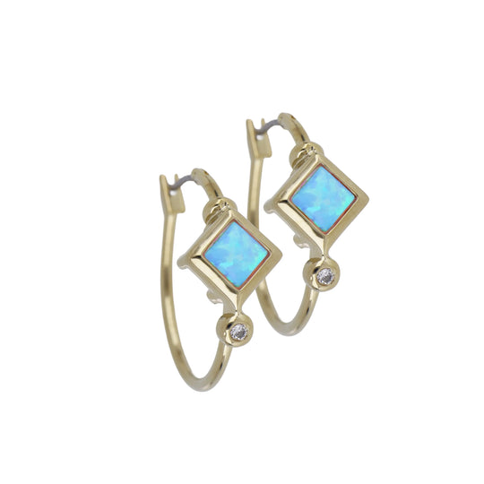 Opalas do Mar Collection - Blue Diamond Opal Hoop Earrings  Small / Gold 