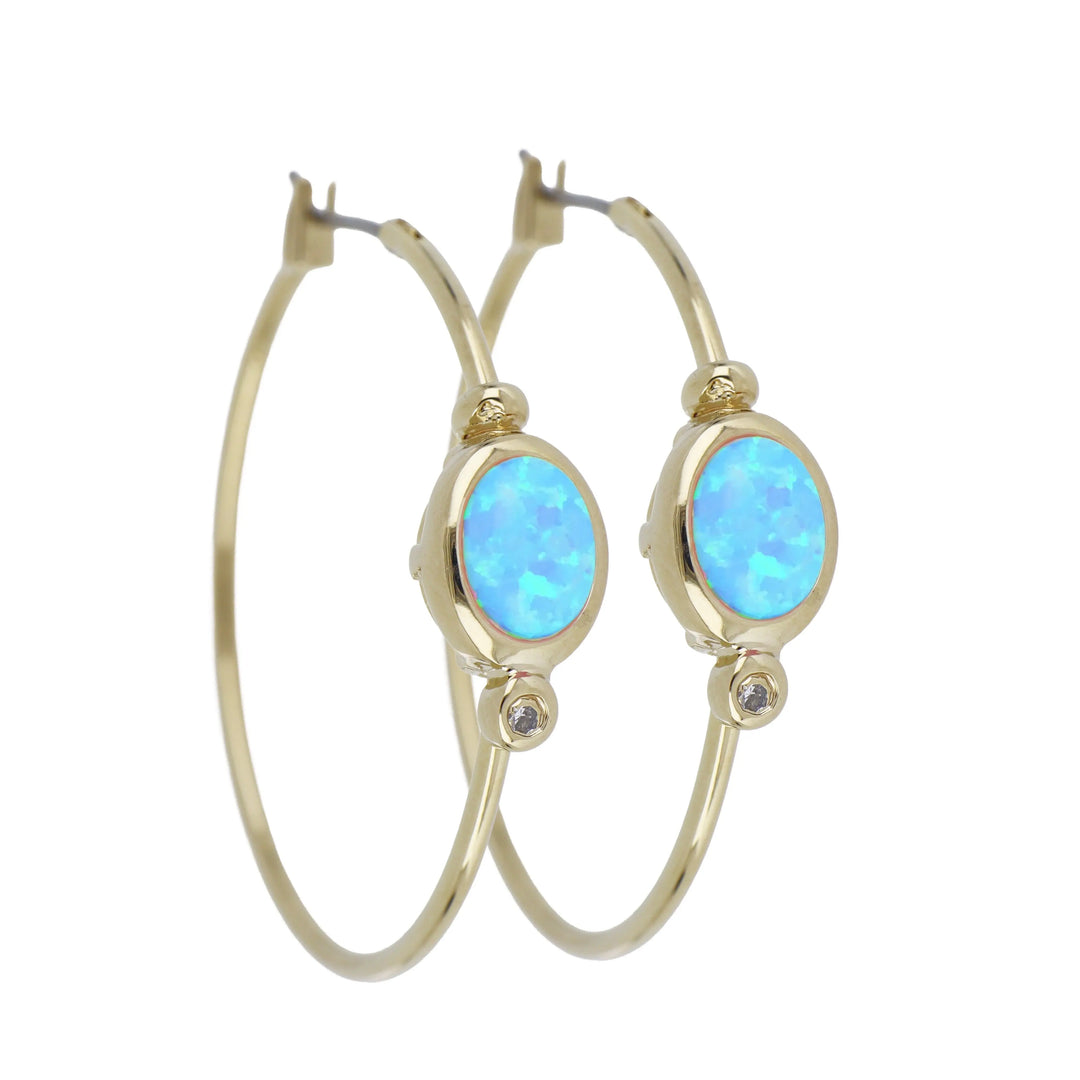 Opalas do Mar Collection - Blue Opal Oval Hoop Earrings  Small / Gold 
