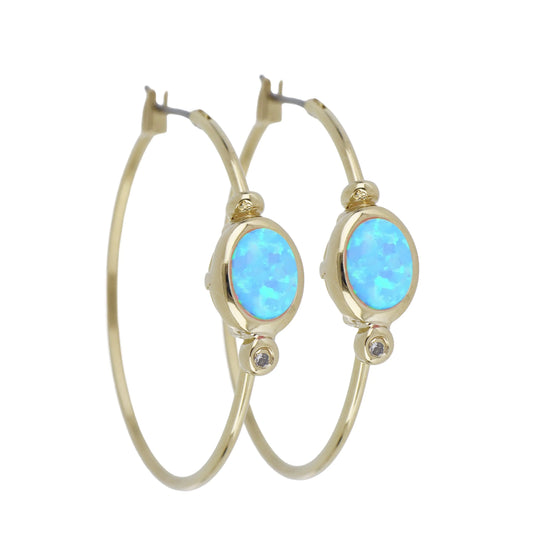 Opalas do Mar Collection - Blue Opal Oval Hoop Earrings  Small / Gold 