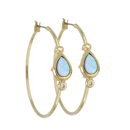 Opalas do Mar Collection - Blue Opal Pear Hoop Earring  Large / Gold / Blue Opal 