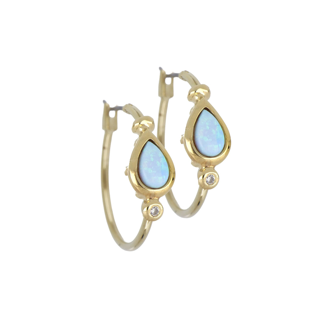 Opalas do Mar Collection - Blue Opal Pear Hoop Earring  Small / Gold / Blue Opal 