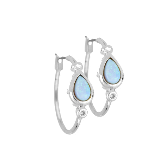 Opalas do Mar Collection - Blue Opal Pear Hoop Earring  Small / Rhodium / Blue Opal 