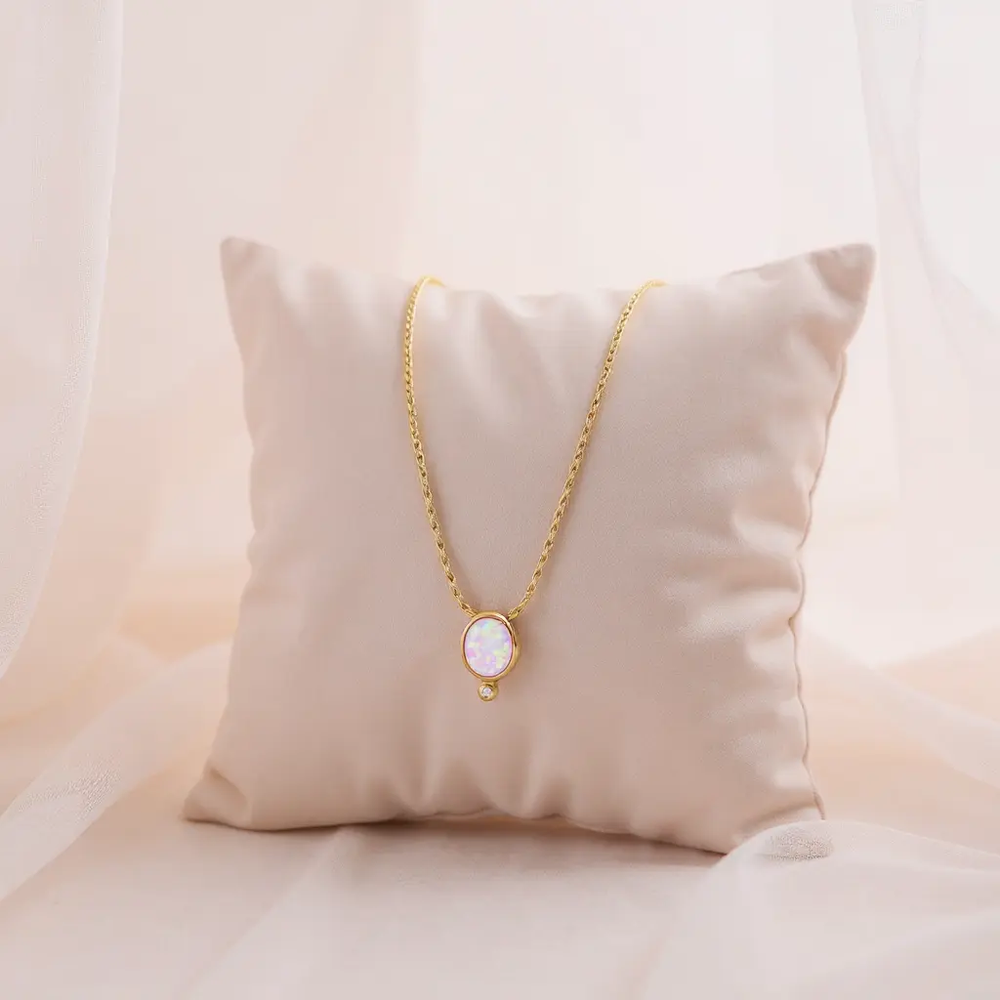 Opalas do Mar Oval Shape Pink Opal Pendant Necklace 16-18"   