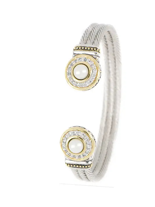 Pérola Collection - Pavé & White Seashell Pearl Cuff Bracelet John Medeiros Jewelry Collections