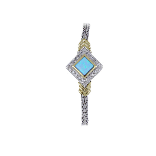 Blue Opal/Black Onyx Diamond-Shaped Double Strand Two-Tone Bracelet