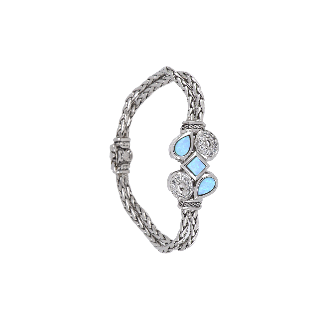 Blue Opal/Black Onyx Double Strand Three Stone Bracelet - With Pavé