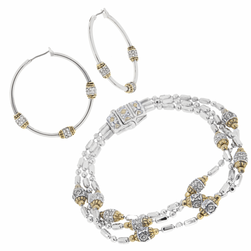 Beaded Pave Hoops and Bracelet Set