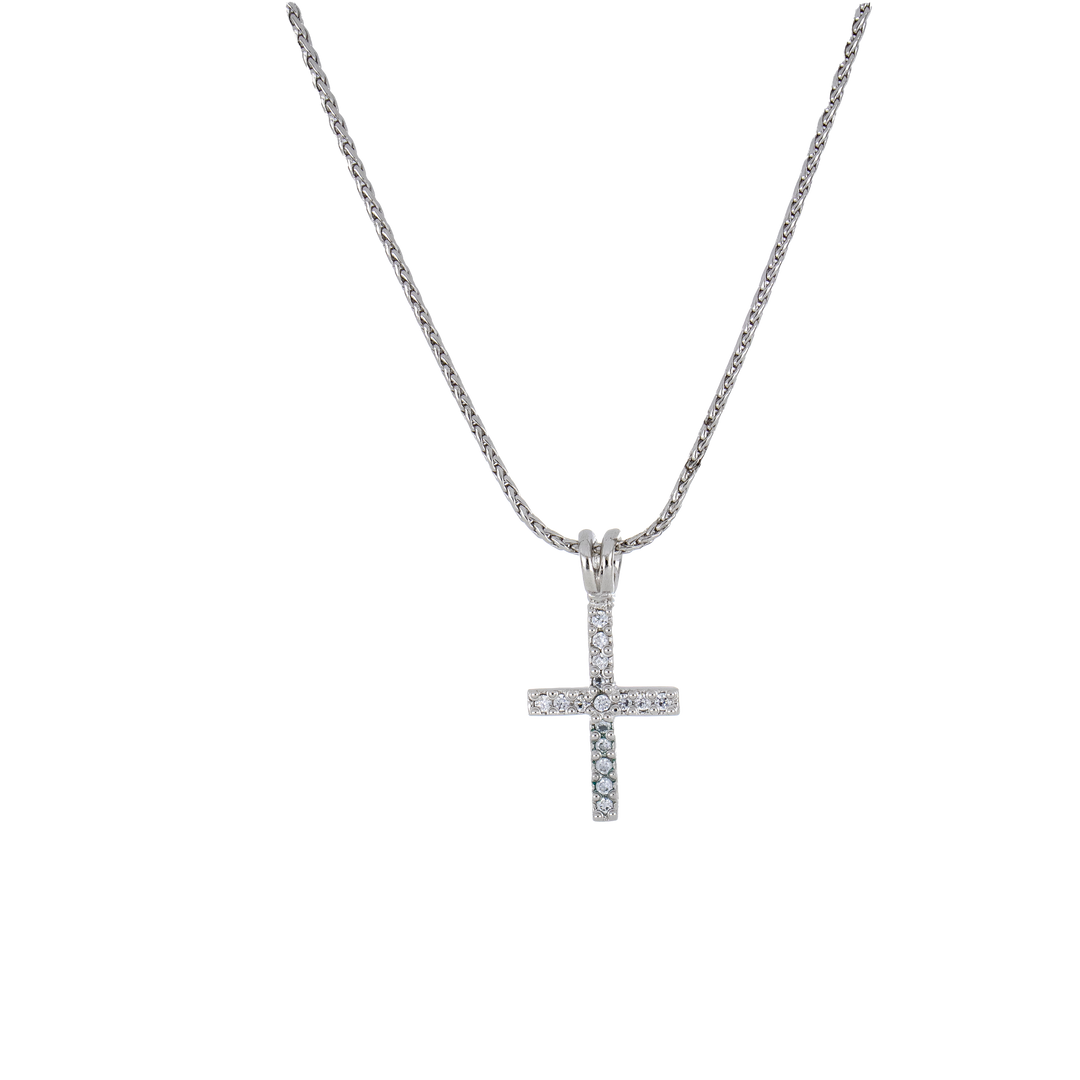 Cross Pavé Rhodium 16-18” Necklace
