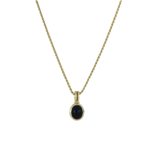 Blue Opal/Black Onyx Adjustable Oval-Shaped Stone Pendant Necklace
