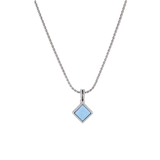 Blue Opal/Black Onyx Adjustable Diamond-Shaped Pendant Necklace