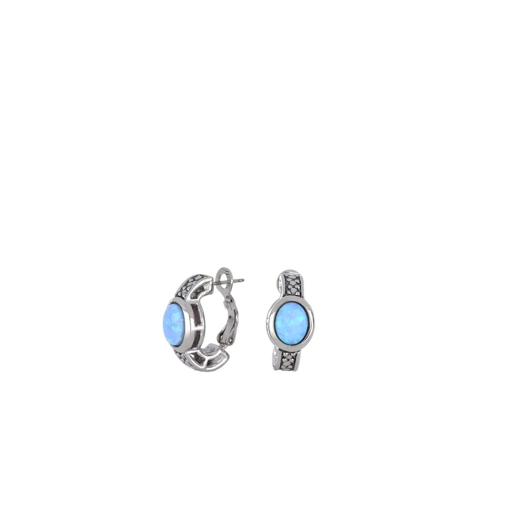 Blue Opal/Black Onyx Oval-Shaped Huggy Earrings