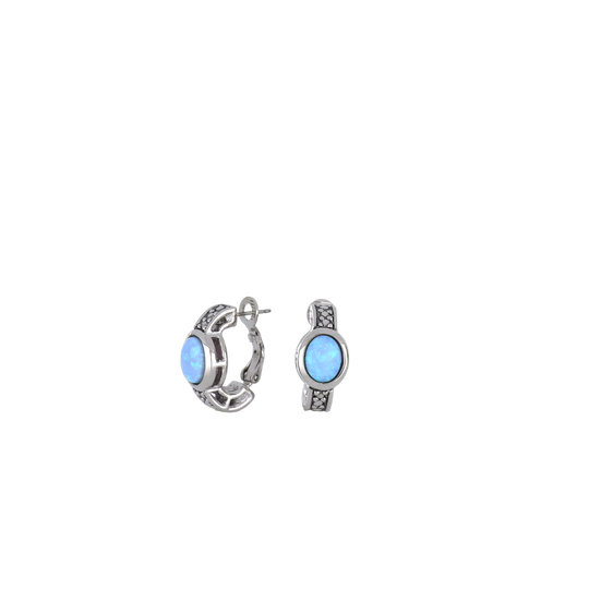 Blue Opal/Black Onyx Oval-Shaped Huggy Earrings