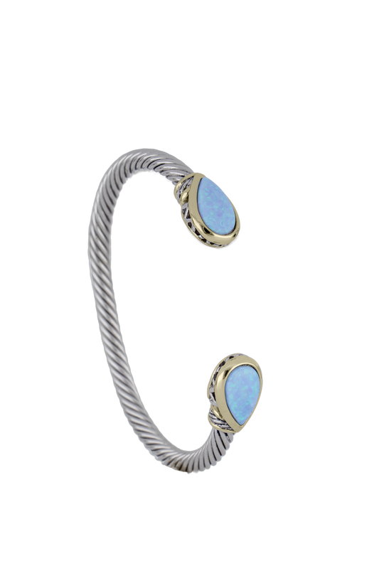 Blue Opal/Black Onyx Pear-Shaped Stone Cuff - Pavé Available