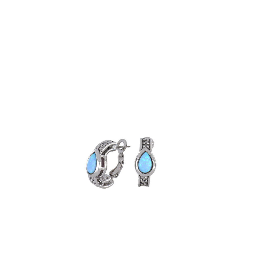 Blue Opal/Black Onyx Pear-Shaped Huggy Earrings