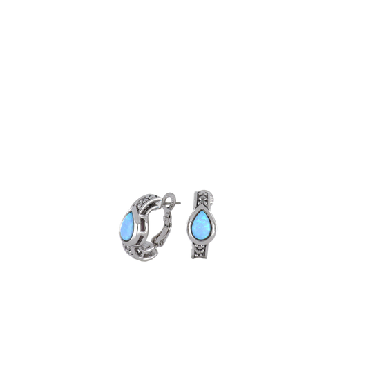 Blue Opal/Black Onyx Pear-Shaped Huggy Earrings