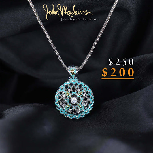 *Retired* Lattice Collection Long Turquoise Medallion Slider Necklace with center CZ stone