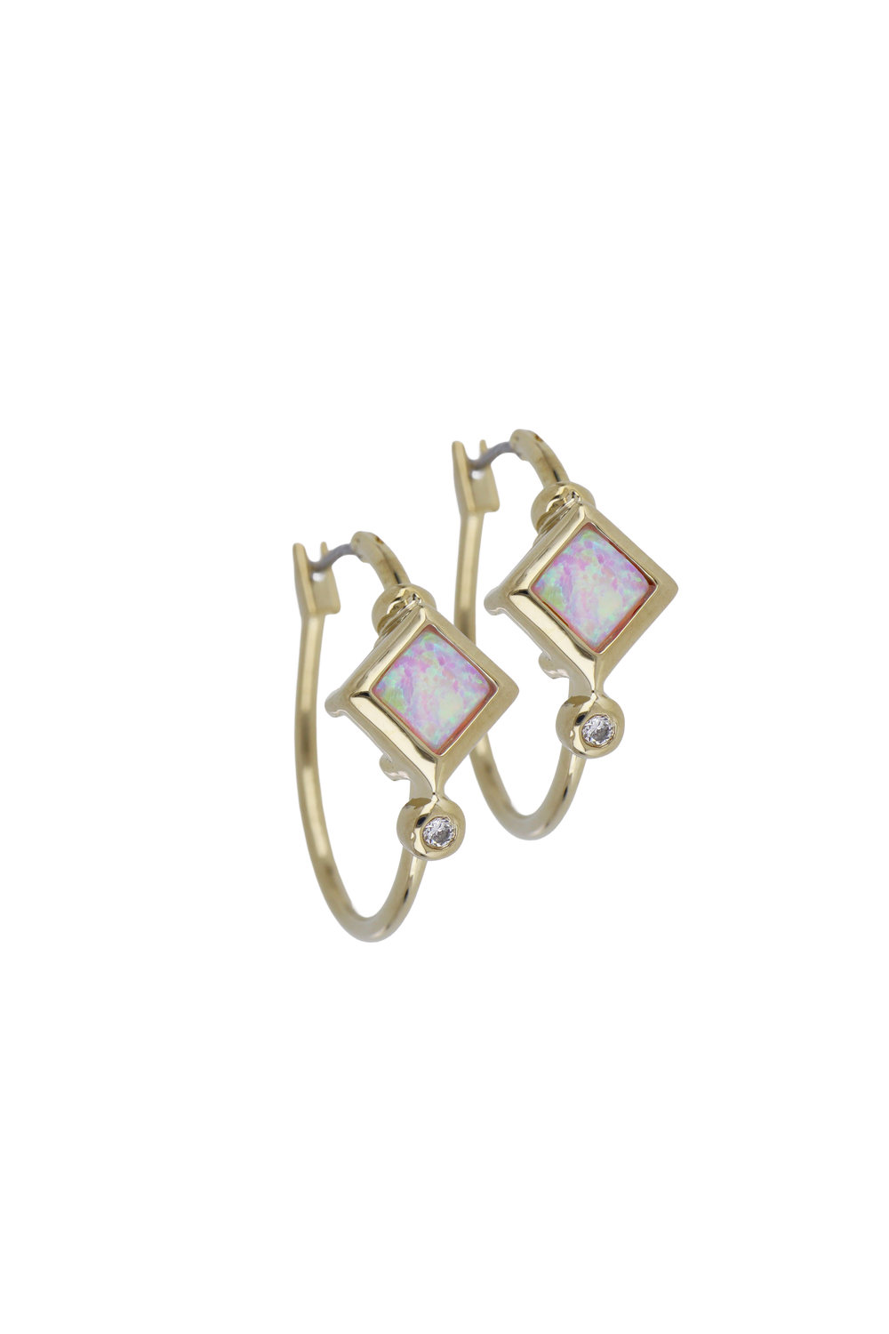 Opalas do Mar Diamond Shape Pink Opal Hoop Earrings