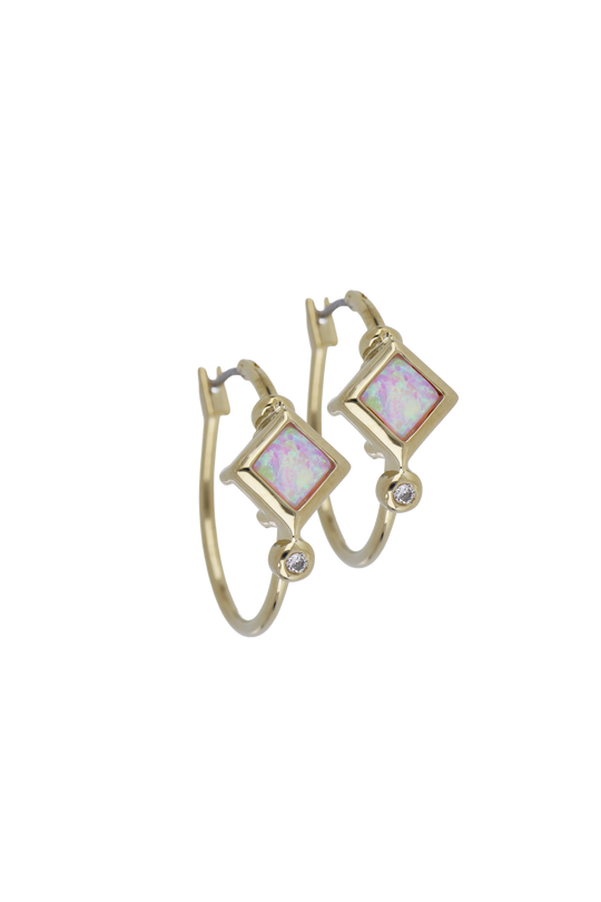 Opalas do Mar Diamond Shape Pink Opal Hoop Earrings