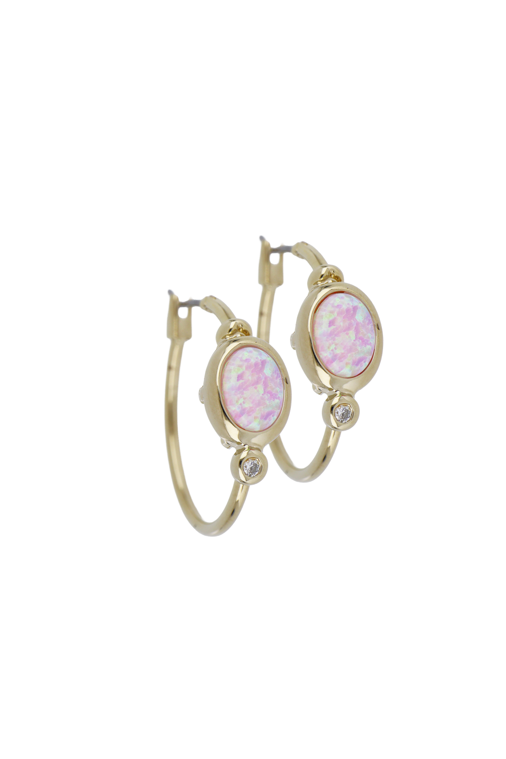 Opalas do Mar Oval Shape Pink Opal Hoop Earrings