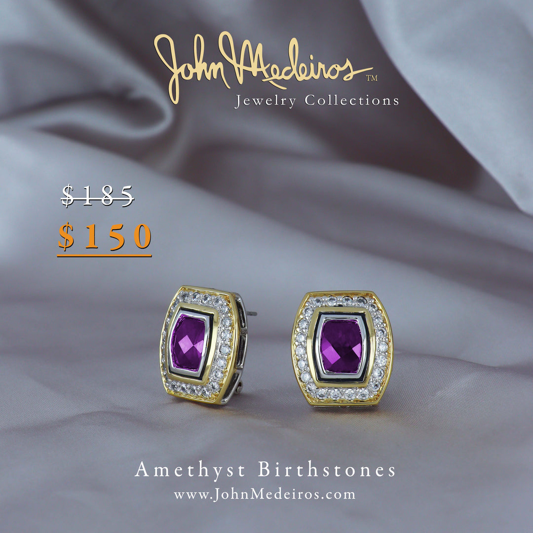 *Retired* Nouveau Pavé Accented Amethyst Barrel Post with Omega Clip Earrings