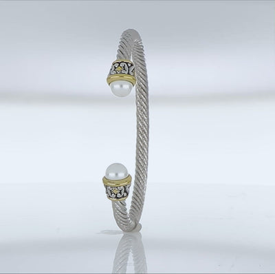 Ocean Images Collection - Thin 8mm Pearl Wire Cuff Bracelet