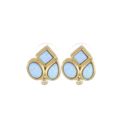 Opalas do Mar Collection - 3 Blue Opal with CZ Post Earrings